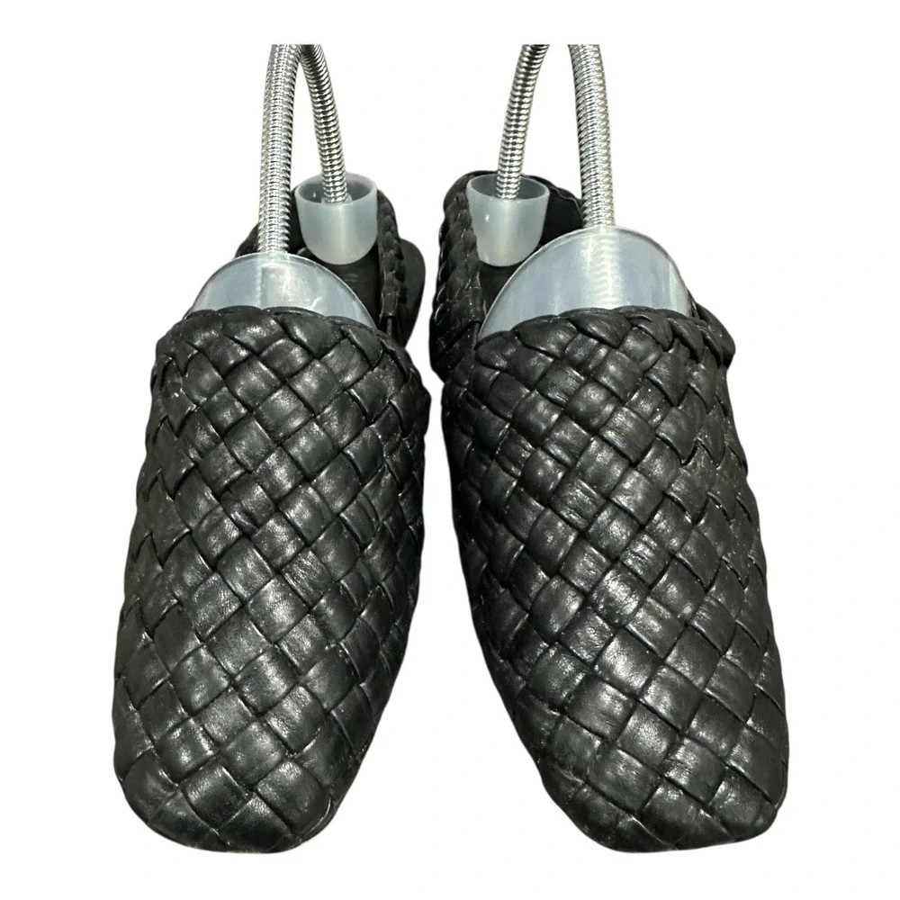 Vince Cadot Woven Slingback Women's 7M Black Leather‎ Casual Slip On Flats